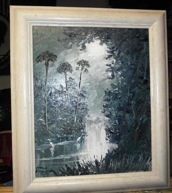 'Misty Tropics' 100% Palette knife Oil Painting. All Grey colors.On Stretched Canvas. 11 by 14" Painted Oct. 8th, 2011
