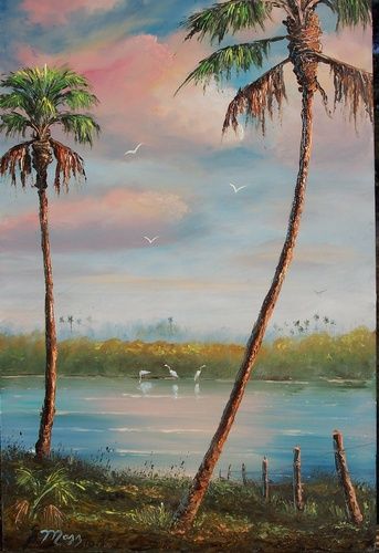 'Calm River' 16 by 24" Oil on Masonite Board. Lots of palette knife with some brush. Painted Dec 27th, 2006 (SOLD - Collector in Bellevue, NE)
