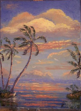 Florida Ocean Scene. 9 x 12" Canvas board. Palette Knife Painting. Painted July 2005 (SOLD-Collector in Naperville, IL)