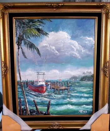 "Florida Shrimper Boat & Fishermen" by Mazz. 16 by 20" Oil on board. 12/01/18. (Original is SOLD collector from Panama City Beach, FL) But you can Buy a Framed Print or Canvas Here!