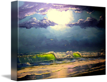 "Moonlit Beach"24 by 36" Oil on Masonite Board. Palette Knife & brush. September 2nd, 2008(SOLD - Collector from Ft. Pierce, FL, Moved to Ohio) You can Buy a Framed or Unframed Print Here!