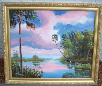 "Hammocks by the River" 20 by 24" Oil on Board. (lots of palette knife) Painted June 4th 2007 (SOLD - Collector from Belmont, Massachusetts)