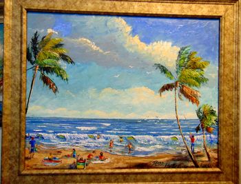 "Swimming & Fishing at Florida Beach " Palette knife by Mazz.16 by 20" Oil on canvas 12/16/18. (Original is Available) You can also Buy a Framed Print or Canvas Here!