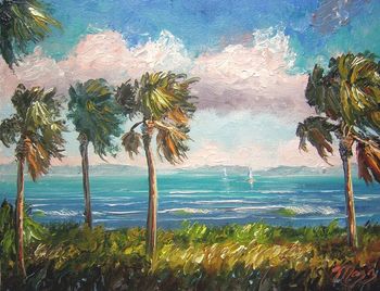 'Cabbage Palms along the Indian River' '11 by 14" Oil on Canvas. Thick Paint Impasto - Palette knife painting. Painted Oct. 12th, 2009 (SOLD - Collector from Annandale, Virginia)