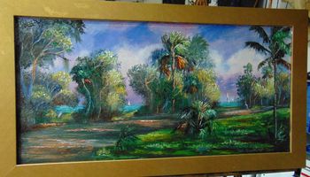 "Beach Drive" 16 by 32" Oil on Board Aug 17th 2022. (ORIGNAL SOLD to Collector in Port St.Lucie, Florida) Buy a Framed or Unframed Print Here!