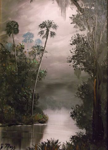 "Hazy Shade River" 11 by 17" Oil on Board, Palette knife & brush. Feb 25th, 2015 (SOLD to a Collector from Hiawassee, GA ) but you can Buy a Print Here!
