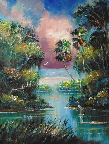 "Egrets on a branch overlooking the river" 14 1/2 by 20" Oil on Board Aug 13th 2022. ORIGNAL is AVAILABLE or You can Buy a Framed or Unframed Print Here!