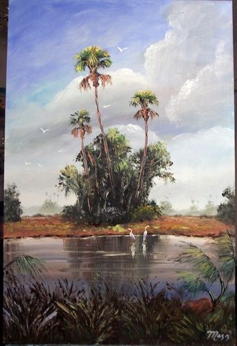 Owned by Florida Novelist Bren Yarbrough Bruhn Click Here for Bren's Romances 16 x 24" Oil on Masonite board. Lots of palette knife work. Painted September 26th, 2006