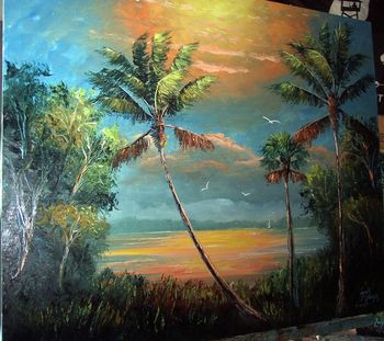 "Sunny Lake" 20 by 24" Oil on Board. (lots of palette knife) Painted April 18th. 2007 (SOLD - Collector in Coral Springs, FL)