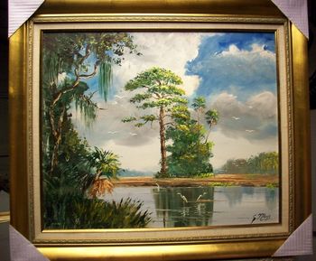 "Florida Country Peace" 20 by 24" Oil on Masonite Board. Palette Knife & brush. May 2nd 2008 (SOLD - Collector from Gainesville Florida)
