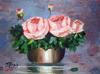 "Double Roses" Original Palette knife Painting. 11 x 14" Acrylic. Painted April 12th 2013. This Original Art is Available to Purchase.............or you can buy a Print Here!