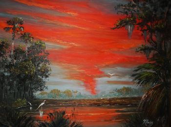 "JUNE FireSky" 20 by 24" Oil on board. March 11th 2017. (SOLD -Original owned by Collector from Stuart, FL) But You can Buy a Canvas Print Here!