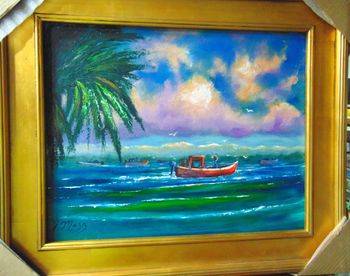 "Oyster harvesting in Apalachicola Bay, FL" 16 by 20" Oil on Board.. April 8th, 2016 (This Original isS SOLD -Collector from Panama City Beach, Florida) You can also Buy a Framed Print Here!