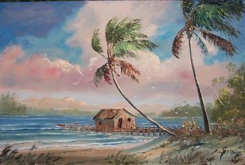 Boat house -16 by 24" Palette Knife & brush. Oil on Board. Painted November 14th, 2006 (SOLD - Collector in Boynton Beach, FL)