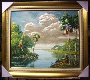 'Florida Country River' 20 by 24" Oil on masonite board. Palette knife. . PaintedJuly 18th, 2010 (Collector From Tallahassee, Florida)