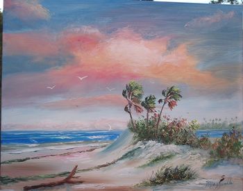 Rio Mar w/ Sail boat 16 by 20" Palette Knife & brush. Oil on Board. Painted November 1st, 2006 (SOLD - Kimba from Port St. Lucie, FL)