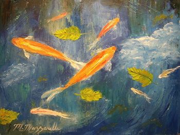 'Koi Pond' 11 by 14" Oil on gallery wrapped Stretched Canvas. Palette knife. Painted Oct. 30th, 2009