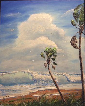 16 x 20" Oil on board. Lots of palette knife work. Painted August 13th, 2006 (SOLD-Collector in Sunrise, FL)