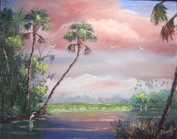 16 x 20" Oil on board. Lots of palette knife work. Painted August 8th, 2006 (SOLD- collector in Cocoa, FL)