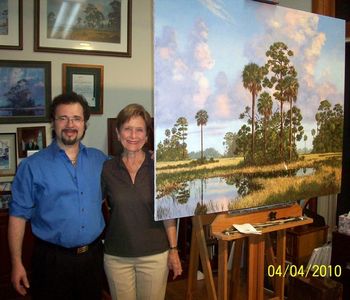 Florida Landscape Artist Jackie Brice and Artist Mark "Mazz" Mazzarella. April 4th 2010. She gave Mazz painting tips, mixing color techniques which she learned from her teacher, AE 'Bean' Backus.