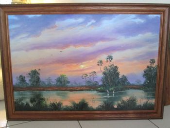 "Sunrise in the Everglades" 24 by 36" Oil on Board, Palette knife/ brush. March 23rd, 2016 (SOLD - Collector from Rosemary Beach, FL) But you can also Buy a Framed Print Here!