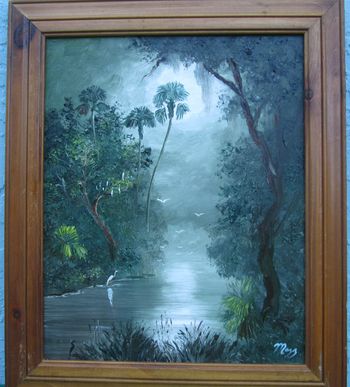 "Misty Loxahatchee River" 16 by 24" Oil on Board, Palette knife/ brush. Jan 25th, 2016 (SOLD - collector from West Palm Beach, FL) You can also Buy a Framed Print Here!