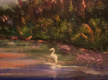 Close up of the bird and the water/land on the right side. (The full size painting is shown just left of this picture)