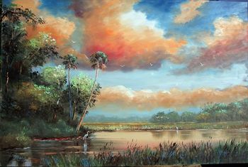 Majestic Country. 24 by 36" Oil on Masonite Board. Lots of palette knife with some brush. Painted Jan 21st, 2007 (SOLD - Collector in Bellevue, Neb)