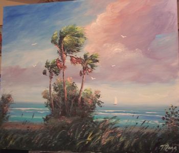 Large Cabbage Palm,16 x 20" Oil on Masonite board. Lots of palette knife work. Painted September 24th, 2006 (SOLD- collector in Palm Beach Shores, FL)