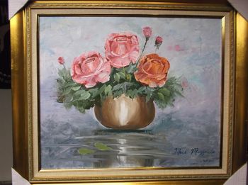 ' ROSES in a VASE ' 20 by 24" Palette knife work, Acrylic on Stretched Canvas. Painted April 5th 2013