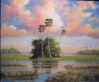 'Everglades Beauty' 20 by 24" Oil on Masonite Board. Lots of Palette knife & brush. Nov. 18th 2007 (IN PRIVATE COLLECTON)