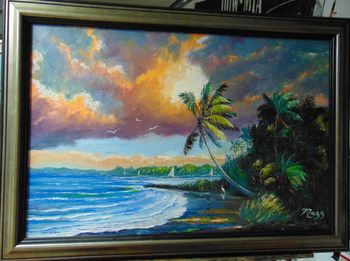 "Sailboats in the Lagoon" 24 by 36" Oil on Board July 14th 2022. ORIGNAL is AVAILABLE or You can Buy a Framed or Unframed Print Here!