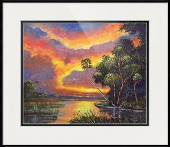BUY FRAMED PRINT 'Sunsetting Fire Sky' 20 by 24" Oil on board. Lots of Palette knife work. Painted 6th of July, 2007) (SOLD - Collector from Delray Beach, FL) But You can Buy a Framed or Unframed Print Here!