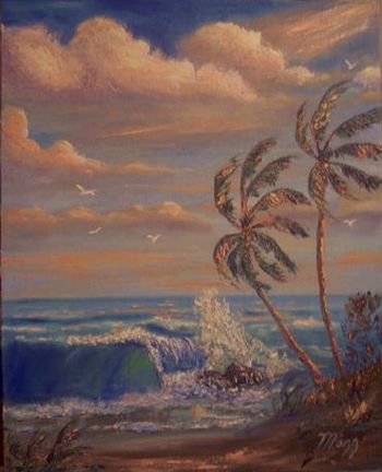 16x20" Lots of Palette Knife work - Crashing Wave scene. Canvas Board. July 1st 2005 (Sold-Private collector in St. Augustine, Florida)