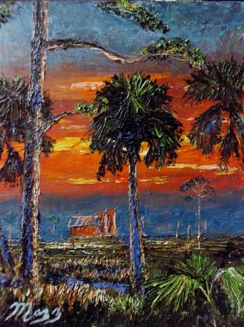 "Fire sky ovr Okeechobee Farm" 8 by 10" Oil on board. 11/26/18. (Original is Available) You can also Buy a Framed Print or Canvas Here!
