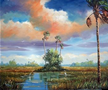"Everglades Breeze" 20 by 24" Oil on Board. (lots of palette knife) Painted Jan 31st. 2007 (SOLD - Collector in Tallahassee, FL)
