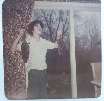 Age 13 or 14. Mazz started a trapping business atAge 13. Selling Furs & Animal Skins.Photo of 2 Muskrats. (he doesn't trap or hunt anymore, but still fishes)