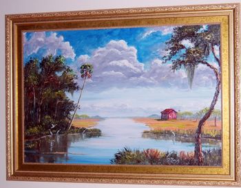 24 by 36" Oil on masonite board. Palette knife & brush. Dec 25th, 2007. (Commission Painting, Jupiter Florida)