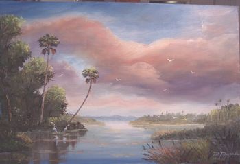 16 x 24" Oil on Masonite board. Cabbage Palms made 100% w/Palette Knife. Painted October 10th, 2006 (SOLD- Collector in Tallahassee, FL)