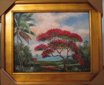 "Royal Poiniana Beach" 20 by 24" Oil on Board,. March 27th, 2016 (This Original is SOLD - Collector from Atlanta, Georgia) but You can also Buy a Framed Print Here!