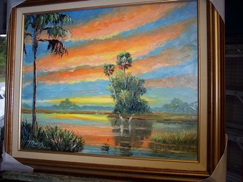 "Sunset FIre Sky" 16 by 20" Oil on Board. (lots of palette knife) Painted April 22nd. 2007 (SOLD - Collector From North Palm Beach, Florida)