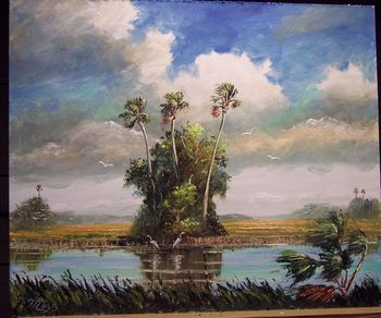 'Windy Palm Hammock' ' 20 by 24" Oil on Masonite board. Palette knife & brush. August 28th, 2007 (SOLD - Collector from Atlanta, Georgia)