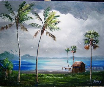 "Lakeview Shack" 16 by 20" Oil on Masonite Board. Palette Knife & brush. September 13th, 2008 (SOLD - Collector from Lehigh Acres, Florida)