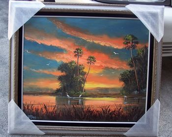 'Florida Firesky' 20 by 24", Oil on masonite board, Lots of Palette knife, also brush, April 3rd 2007 (SOLD -Collector from Orlando, FL)