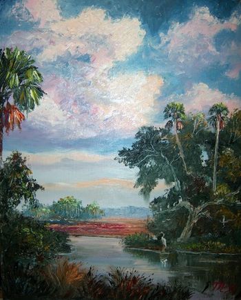 'Florida Wild' 16 x 20" Mostly Palette knife & some hog bristle brush. Oil on Masonite board. Painted March 3rd, 2013