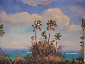 14 by 18" Oil on Masonite. All Trees, Birds, forefront & parts of clouds made with the Pallet knife. (Painted May 2006) (SOLD-Collector in Boynton Beach, FL)