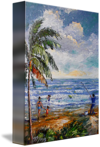 "Fishing at the Beach " 100% Palette knife by Mazz. 8 by 12" Oil on board. 12/05/18. (Original is Available) You can also Buy a Framed Print or Canvas Here!