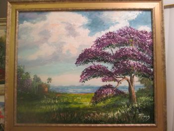 "Tropical Jacaranda Tree" 20 by 24" Oil on Board, Palette knife/ brush. Nov. 21st, 2015 ( SOLD - Collector from Ormond Beach, FL) But You can Buy a Framed Print Here!