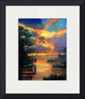 BUY FRAMED PRINTS. Fire Sky Scene 16by20" Palette Knife & brush. Oil on Board. Painted October 20th, 2006 (SOLD - Collector in Gansevoort, New York) (Original is SOLD) But You can Buy a Framed or Unframed Print Here!