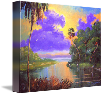 'Florida Backwoods River' 20 by 24" Oil on masonite board. Palette knife and brush. Nov, 2009 (Owned by Dottie & Joe Stutzman, Ft. Pierce FL) But you can Buy a Canvas Print Here!